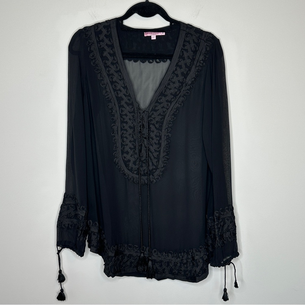 Calypso St.‎ Barth Black Silk Embroidered Sheer Tunic Blouse Medium Whimsigoth